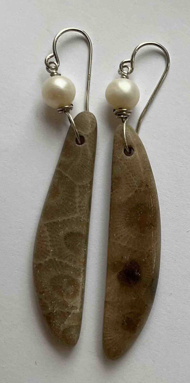Petoskey Stone and Pearl Earrings